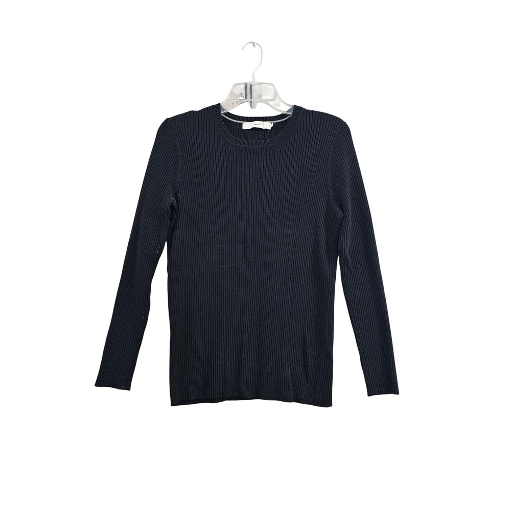 John Lewis‎ Ribbed Sweater Wmns 16 Black Viscose Blend Long Sleeve Crew Neck Top